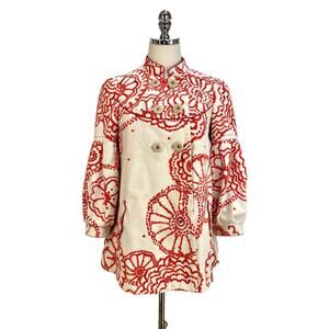 Anthropologie Elevenses Floral Printed Corduroy Double Breasted Jacket